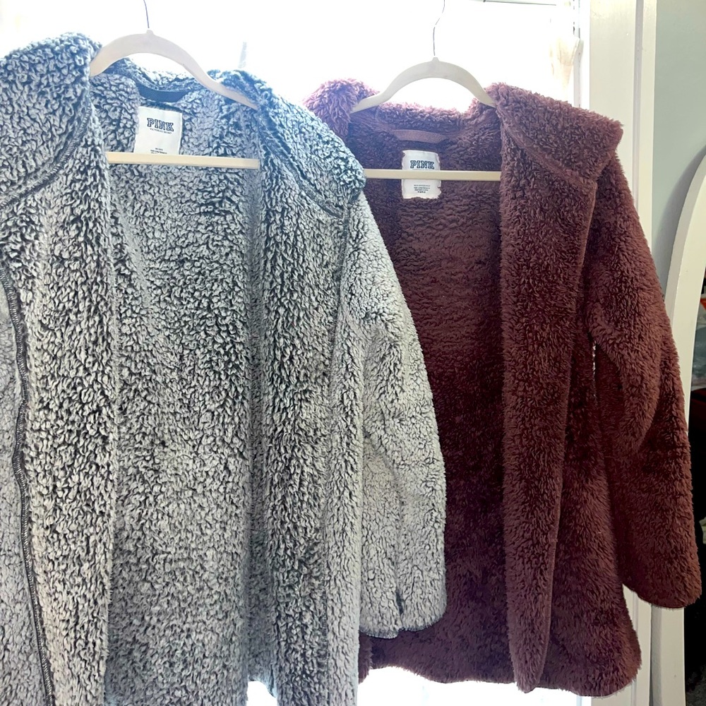 Two PINK Victoria Secret Sherpa Material Cardigan/Sweater